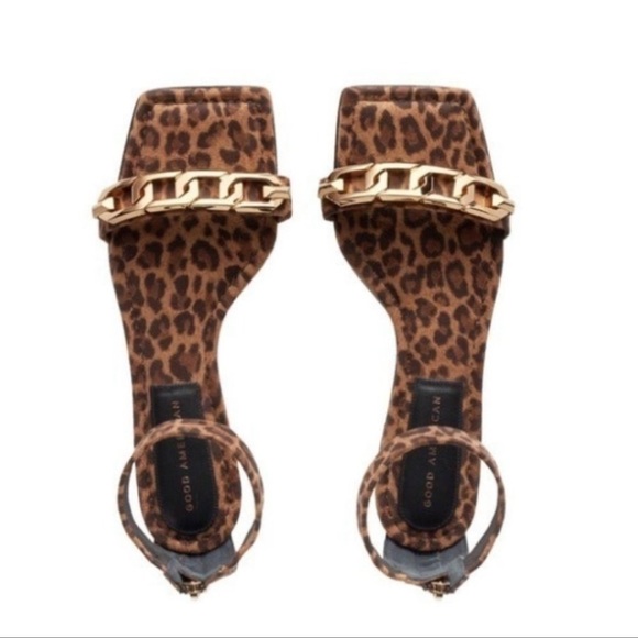 𝅺good AMERICAN Ankle Strap Chain Leopard Print slim square toe sandals 7.5 - Picture 5 of 5
